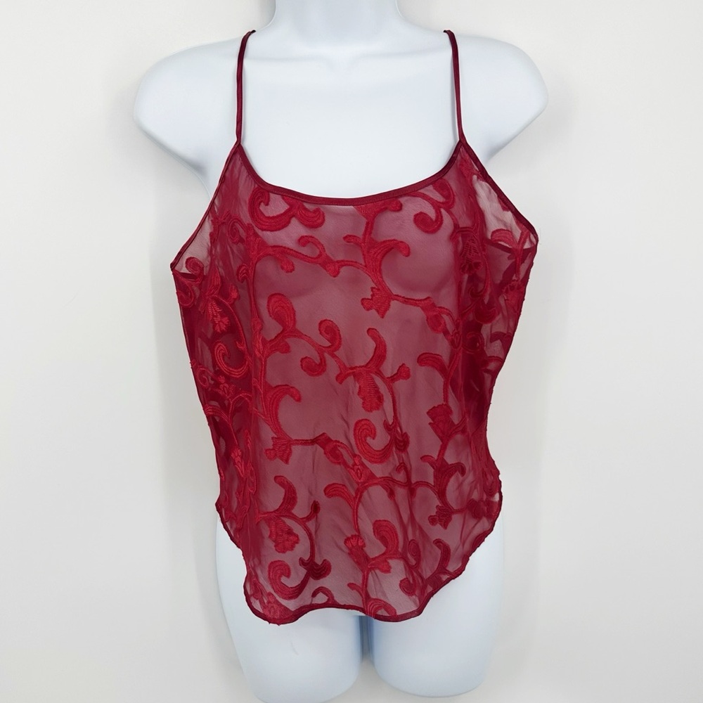 Vintage Y2K Red Sheer Swirl Camisole Size Medium Grunge Goth Mob Wife